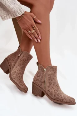 Hot Damskie buty S.Barski Botki Kowbojki Damskie Na Obcasie S.Barski HY52-538 Beżowe Beżowy