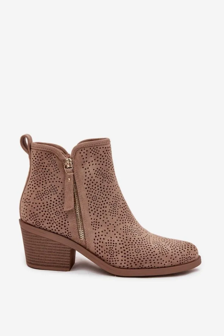 Hot Damskie buty S.Barski Botki Kowbojki Damskie Na Obcasie S.Barski HY52-538 Beżowe Beżowy