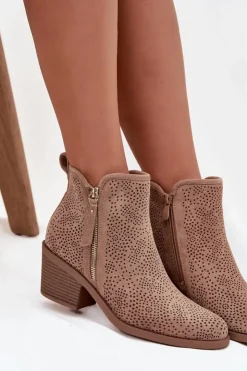 Hot Damskie buty S.Barski Botki Kowbojki Damskie Na Obcasie S.Barski HY52-538 Beżowe Beżowy