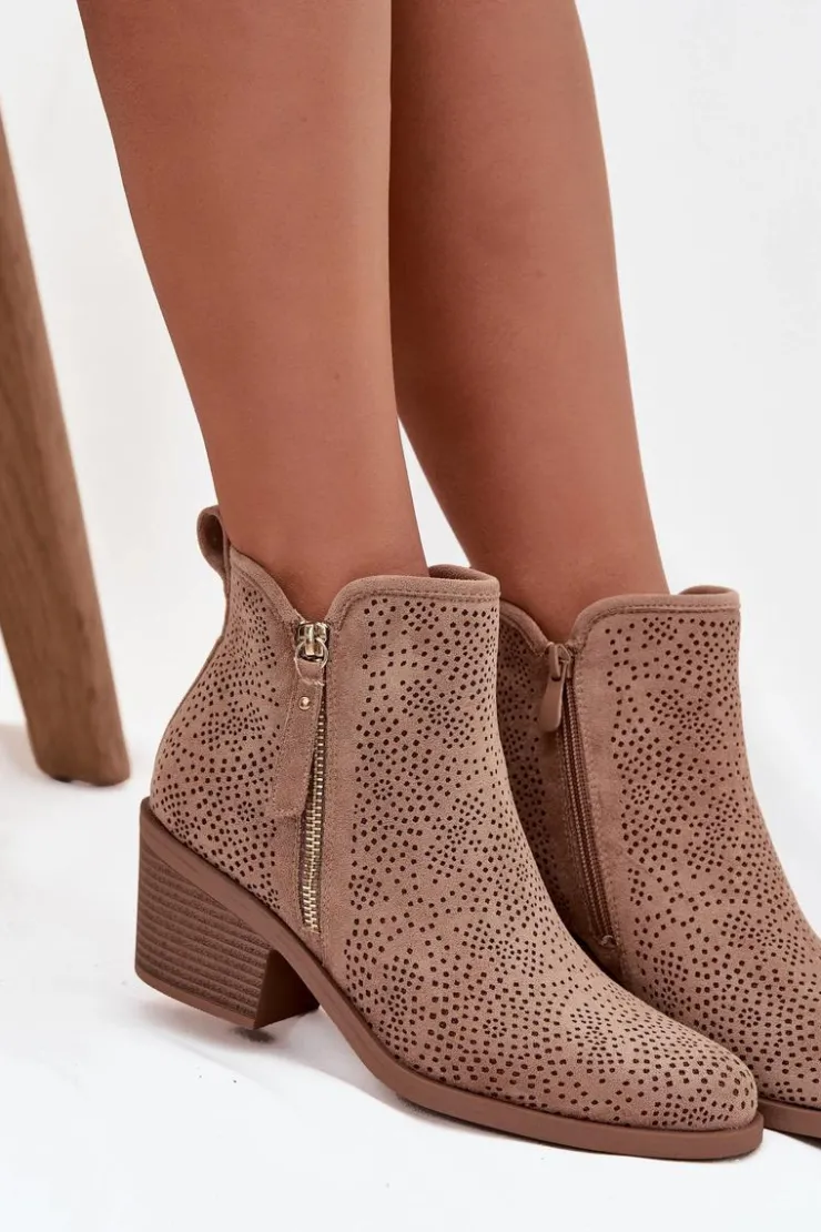 Hot Damskie buty S.Barski Botki Kowbojki Damskie Na Obcasie S.Barski HY52-538 Beżowe Beżowy