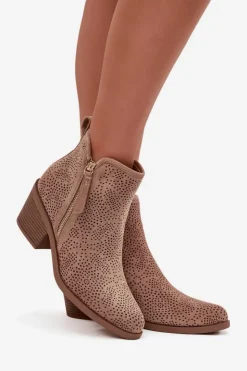 Hot Damskie buty S.Barski Botki Kowbojki Damskie Na Obcasie S.Barski HY52-538 Beżowe Beżowy