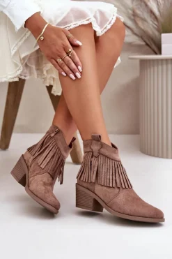 Clearance Damskie buty S.Barski Botki Kowbojki Damskie Na Zamek Eko Zamszowe Brązowe S.Barski HY42-127 Brązowy