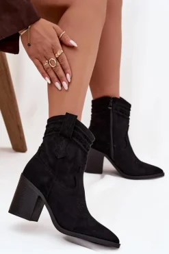 Damskie Boto Botki Kowbojki Damskie Na Słupku Czarne Jessa
