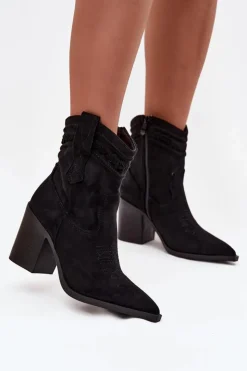 Damskie Boto Botki Kowbojki Damskie Na Słupku Czarne Jessa