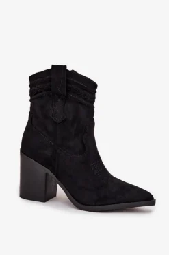 Damskie Boto Botki Kowbojki Damskie Na Słupku Czarne Jessa