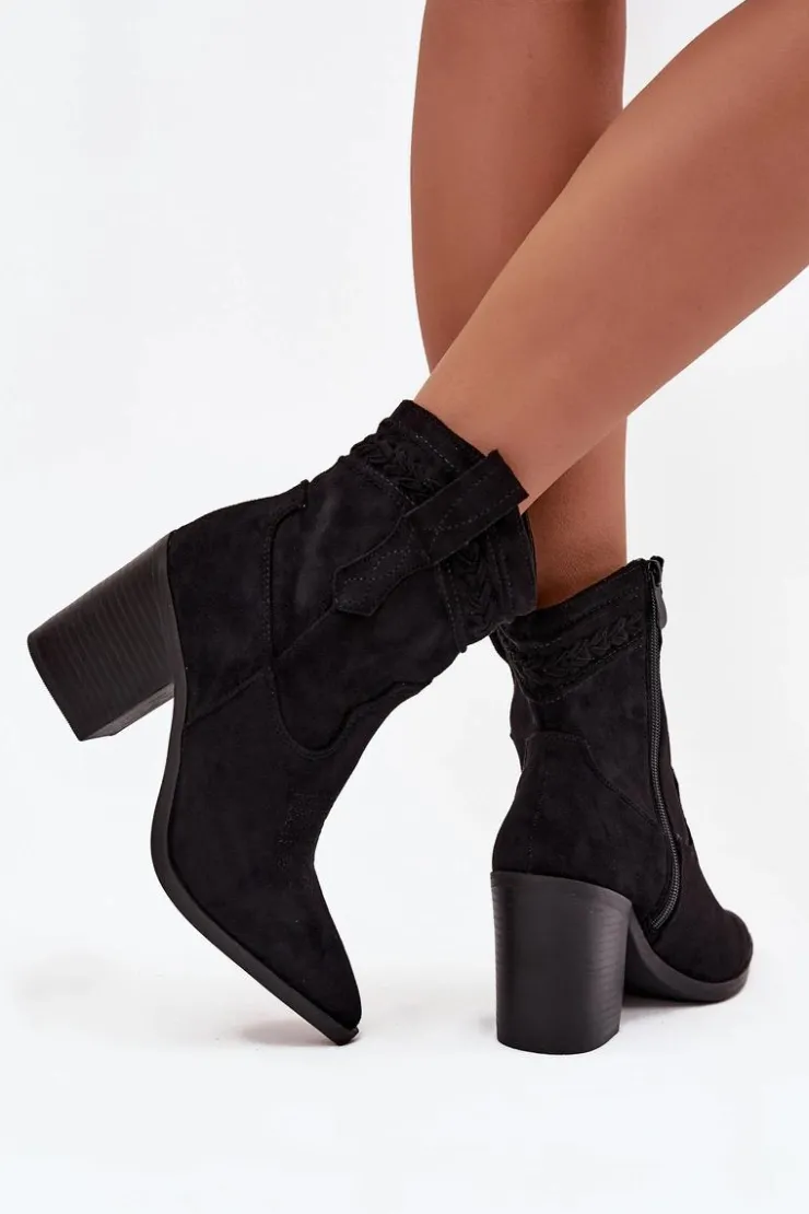 Damskie Boto Botki Kowbojki Damskie Na Słupku Czarne Jessa