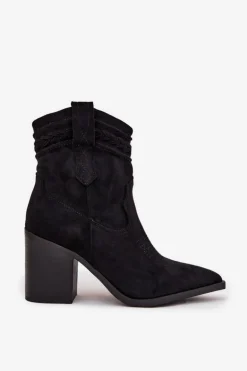 Damskie Boto Botki Kowbojki Damskie Na Słupku Czarne Jessa