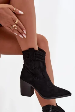 Damskie Boto Botki Kowbojki Damskie Na Słupku Czarne Jessa