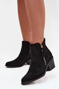 Damskie Damskie buty S.Barski Botki Kowbojki Damskie Na Obcasie S.Barski HY52-538 Czarne