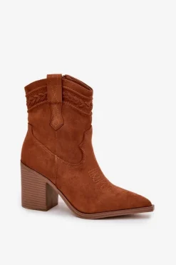 Boto Botki Na Słupku|Botki Na Obcasie*Botki Kowbojki Damskie Na Słupku Camel Jessa Brązowy