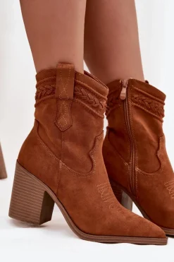 Boto Botki Na Słupku|Botki Na Obcasie*Botki Kowbojki Damskie Na Słupku Camel Jessa Brązowy