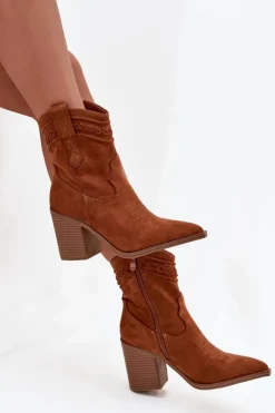 Boto Botki Na Słupku|Botki Na Obcasie*Botki Kowbojki Damskie Na Słupku Camel Jessa Brązowy