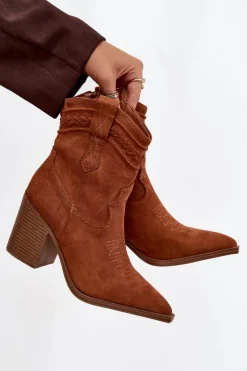 Boto Botki Na Słupku|Botki Na Obcasie*Botki Kowbojki Damskie Na Słupku Camel Jessa Brązowy