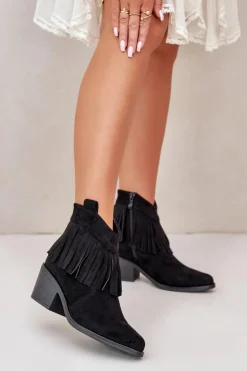 Discount Damskie buty S.Barski Botki Kowbojki Damskie Na Zamek Eko Zamszowe Czarne S.Barski HY42-127