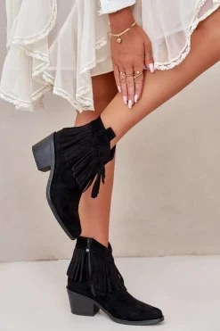 Discount Damskie buty S.Barski Botki Kowbojki Damskie Na Zamek Eko Zamszowe Czarne S.Barski HY42-127