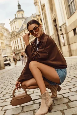 Boto Botki Ocieplane|Botki Na Słupku*Botki Kowbojki Damskie Ocieplane Ze Zdobieniem Na Słupku Beżowe Arabella