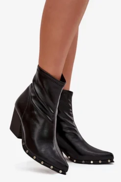 Boto Botki Ocieplane|Botki Na Słupku*Botki Kowbojki Damskie Z Eko Skóry Na Słupku Czarne Abrielle Czarny