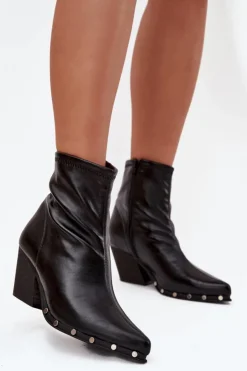 Boto Botki Ocieplane|Botki Na Słupku*Botki Kowbojki Damskie Z Eko Skóry Na Słupku Czarne Abrielle Czarny