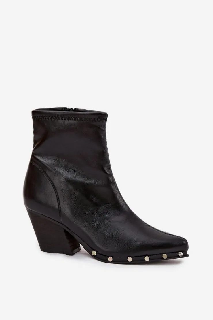 Boto Botki Ocieplane|Botki Na Słupku*Botki Kowbojki Damskie Z Eko Skóry Na Słupku Czarne Abrielle Czarny