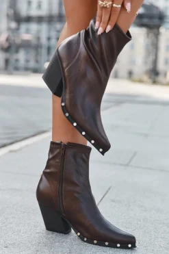 Damskie Boto Botki Kowbojki Damskie Z Eko Skóry Na Słupku Brązowe Abrielle