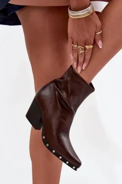 Damskie Boto Botki Kowbojki Damskie Z Eko Skóry Na Słupku Brązowe Abrielle