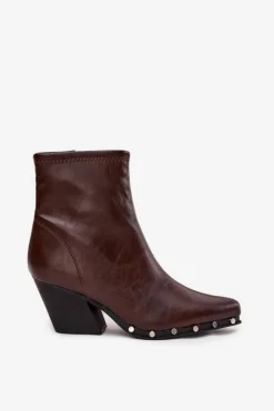 Damskie Boto Botki Kowbojki Damskie Z Eko Skóry Na Słupku Brązowe Abrielle