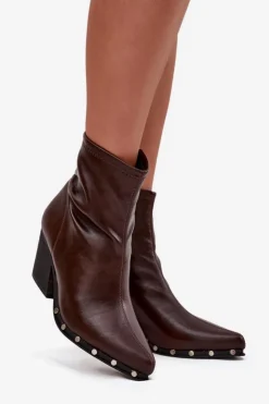 Damskie Boto Botki Kowbojki Damskie Z Eko Skóry Na Słupku Brązowe Abrielle