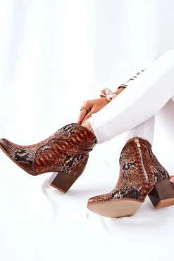 Hot Boto Botki Kowbojki Lewski Brązowy Wężowy Wzór EV28