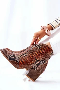 Hot Boto Botki Kowbojki Lewski Brązowy Wężowy Wzór EV28