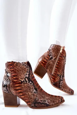 Hot Boto Botki Kowbojki Lewski Brązowy Wężowy Wzór EV28