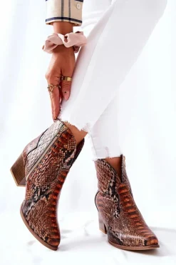 Hot Boto Botki Kowbojki Lewski Brązowy Wężowy Wzór EV28