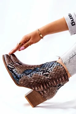 Boto Botki Na Słupku|Brązowe I Beżowe Botki*Botki Kowbojki Lewski Brązowo-Niebieskie Wężowy Wzór EV28