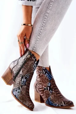 Boto Botki Na Słupku|Brązowe I Beżowe Botki*Botki Kowbojki Lewski Brązowo-Niebieskie Wężowy Wzór EV28