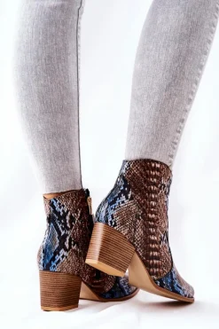 Boto Botki Na Słupku|Brązowe I Beżowe Botki*Botki Kowbojki Lewski Brązowo-Niebieskie Wężowy Wzór EV28
