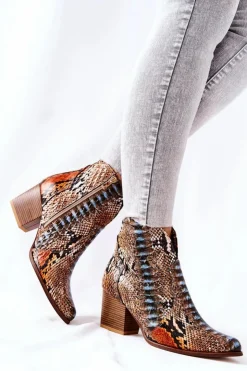 Damskie Boto Botki Kowbojki Lewski Pomarańczowo-Niebieskie Wężowy Wzór EV28