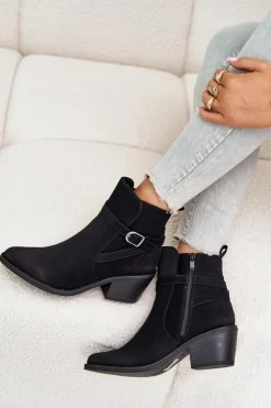 Boto Botki Na Słupku|Czarne Botki*Botki Kowbojki Na Obcasie Z Noskami W Szpic Ocieplane Na Zamek Czarne Glamer