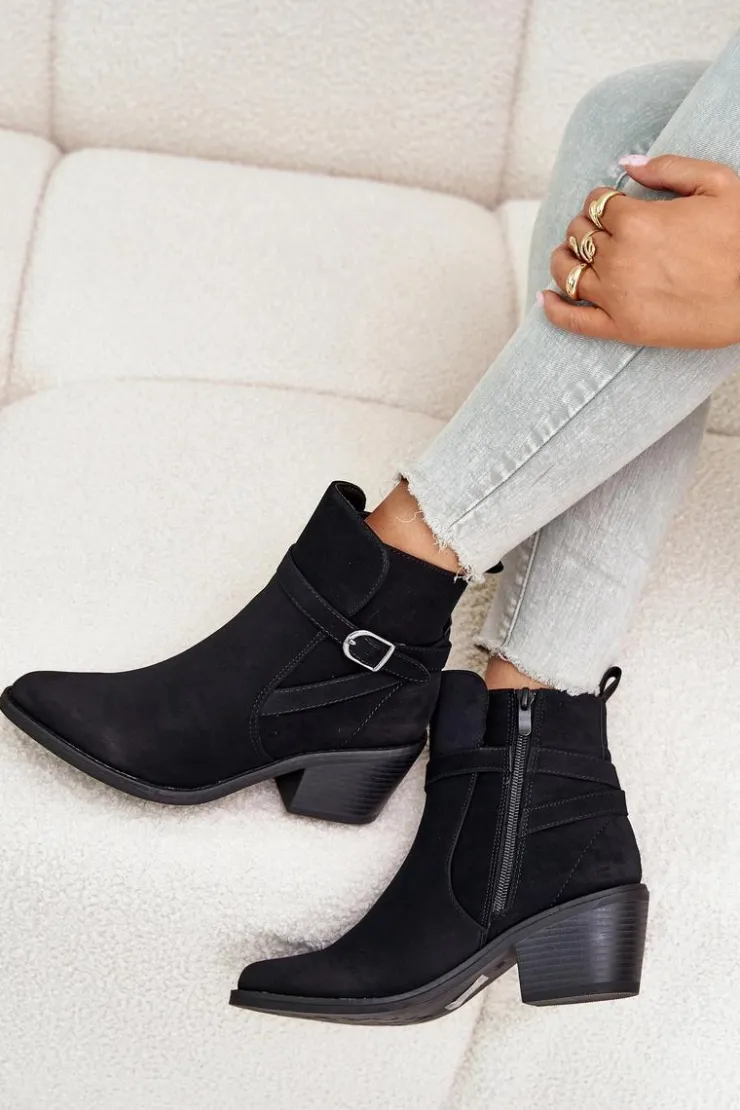 Boto Botki Na Słupku|Czarne Botki*Botki Kowbojki Na Obcasie Z Noskami W Szpic Ocieplane Na Zamek Czarne Glamer