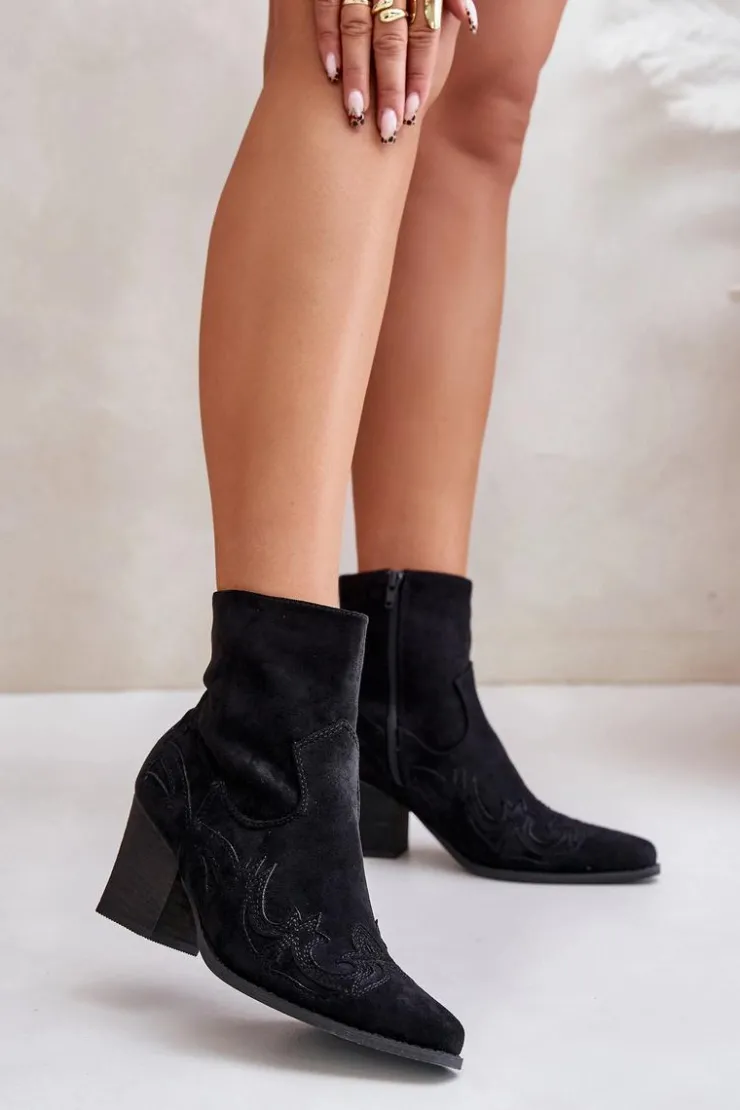 Discount Boto Botki Kowbojki Na Słupku Eko Zamszowe Czarne Arabelline Czarny