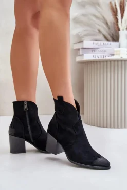 Best Buty damskie Vinceza Botki Kowbojki Na Słupku Ocieplane Z Eko Zamszu Vinceza 58345 Czarne Czarny
