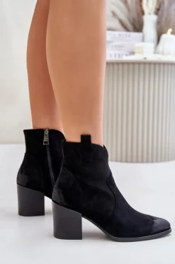 Best Buty damskie Vinceza Botki Kowbojki Na Słupku Ocieplane Z Eko Zamszu Vinceza 58345 Czarne Czarny