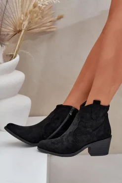 Clearance Damskie buty S.Barski Botki Kowbojki Na Zamek Eko Zamszowe Ażurowe S.Barski HY51-061 Czarne Czarny