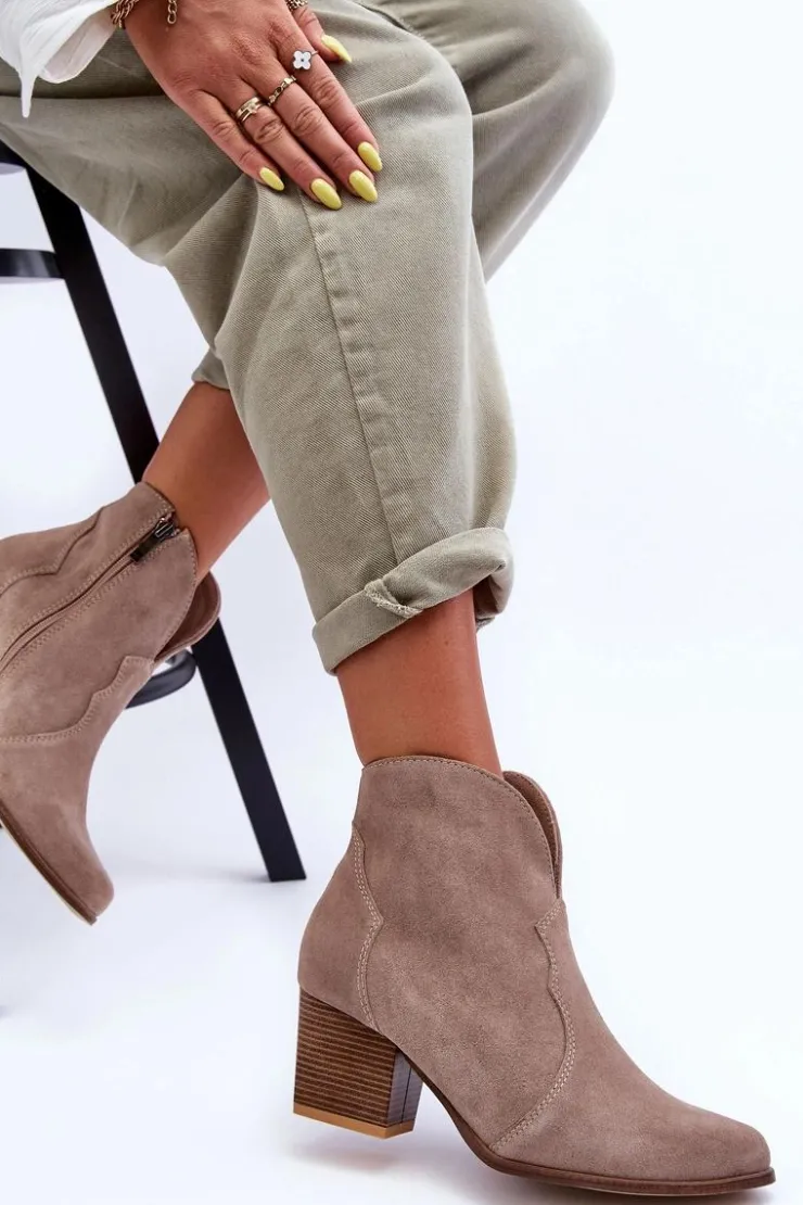 Boto Botki Na Słupku|Brązowe I Beżowe Botki*Botki Kowbojki Zamszowe Lewski EV28 Beżowe