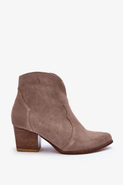 Boto Botki Na Słupku|Brązowe I Beżowe Botki*Botki Kowbojki Zamszowe Lewski EV28 Beżowe