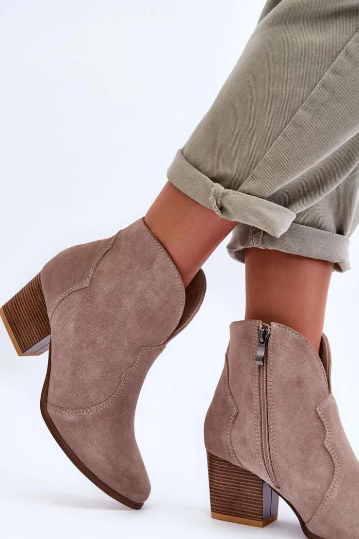 Boto Botki Na Słupku|Brązowe I Beżowe Botki*Botki Kowbojki Zamszowe Lewski EV28 Beżowe