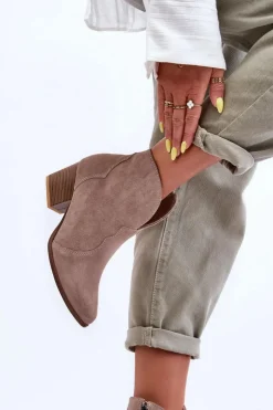 Boto Botki Na Słupku|Brązowe I Beżowe Botki*Botki Kowbojki Zamszowe Lewski EV28 Beżowe