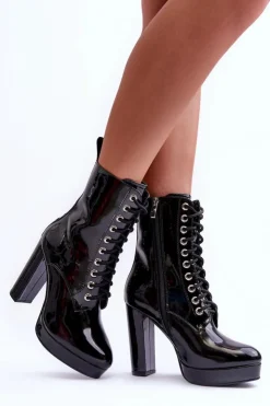Clearance Boto Botki Lakierowane Na Obcasie Czarne Lolis