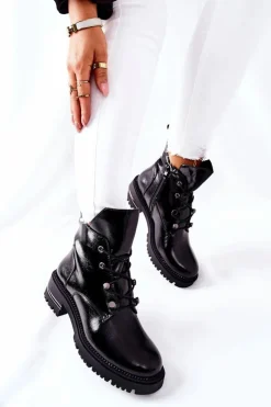 Buty Sergio Leone Czarne Botki|Botki Zimowe Damskie*Botki Lakierowane Ocieplane Sergio Leone Czarne TR744