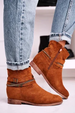 Boto Botki Na Koturnie|Czarne Botki*Botki Na Koturnie Z Łańcuszkiem Zamszowe Brązowe Eliza