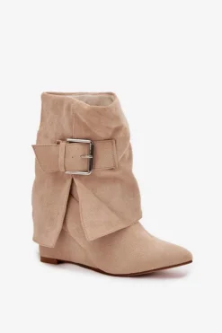 Online Boto Botki Na Koturnie Z Wywiniętą Cholewką I Klamrą Eko Zamszowe Beżowe Vortinia