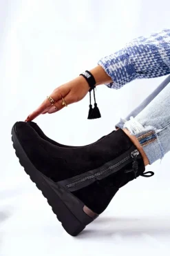 Damskie Evento Botki Na Koturnie Zamszowe Czarne Athelaine